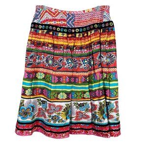 WD NY 100% Linen Midi Skirt M Boho Art to Wear Maximalism Gypsy Hippie Colorful